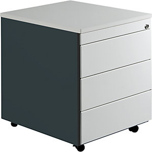 Schubladencontainer mit Rollen, HxT 579 x 600 mm, Kunststoffplatte, 3 Schubladen, anthrazitgrau / lichtgrau / lichtgrau.