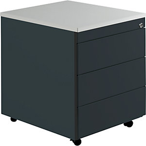 Schubladencontainer mit Rollen, HxT 579 x 600 mm, Kunststoffplatte, 3 Schubladen, anthrazitgrau / anthrazitgrau / lichtgrau.