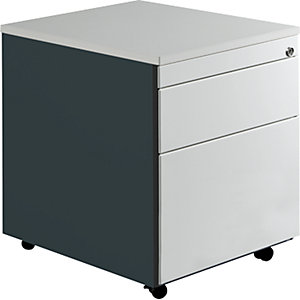 Schubladencontainer mit Rollen, HxT 579 x 600 mm, 1 Materialschub, 1 Hängeregistratur, anthrazitgrau / lichtgrau / lichtgrau.