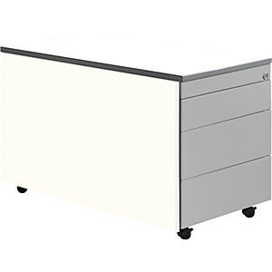 Schubladencontainer mit Rollen, HxT 529 x 800 mm, Kunststoffplatte, 3 Schubladen, reinweiß / weißaluminium / weiß.