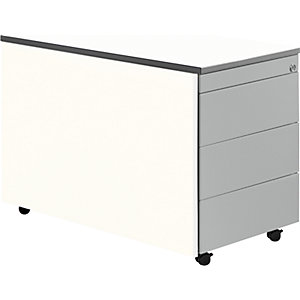 Schubladencontainer mit Rollen, HxT 579 x 800 mm, Kunststoffplatte, 3 Schubladen, reinweiß / weißaluminium / weiß.