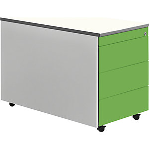 Schubladencontainer mit Rollen, HxT 579 x 800 mm, Kunststoffplatte, 3 Schubladen, weißaluminium / gelbgrün / weiß.