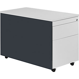 Schubladencontainer mit Rollen, HxT 579 x 800 mm, Kunststoffplatte, 1 Materialschub, 1 Hängeregistratur, anthrazitgrau / lichtgrau / lichtgrau.