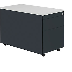 Schubladencontainer mit Rollen, HxT 579 x 800 mm, Kunststoffplatte, 1 Materialschub, 1 Hängeregistratur, anthrazitgrau / anthrazitgrau / lichtgrau.