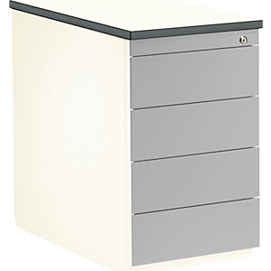 Schubladencontainer, HxT 720 x 800 mm, 4 Schubladen, reinweiß / weißaluminium / weiß.