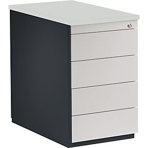 Schubladencontainer, HxT 720 x 800 mm, 4 Schubladen, anthrazitgrau / lichtgrau / lichtgrau.