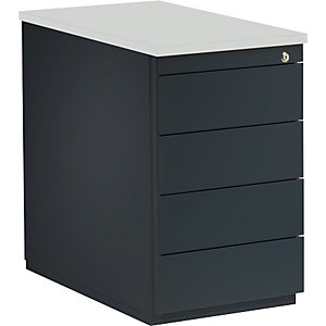 Schubladencontainer, HxT 720 x 800 mm, 4 Schubladen, anthrazitgrau / anthrazitgrau / lichtgrau.