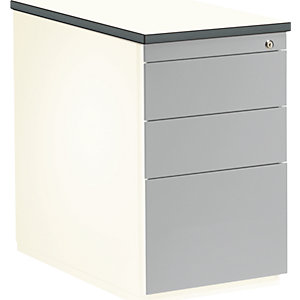 Schubladencontainer, HxT 720 x 800 mm, 2 Materialschübe, 1 Hängeregistratur, reinweiß / weißaluminium / weiß.
