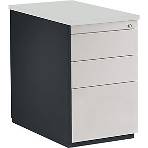Schubladencontainer, HxT 720 x 800 mm, 2 Materialschübe, 1 Hängeregistratur, anthrazitgrau / lichtgrau / lichtgrau.