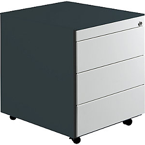 Schubladencontainer mit Rollen, HxT 570 x 600 mm, Stahlplatte, 3 Schubladen, anthrazitgrau / lichtgrau.