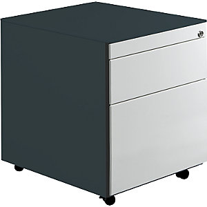 Schubladencontainer mit Rollen, HxT 570 x 600 mm, 1 Materialschub, 1 Hängeregistratur, anthrazitgrau / lichtgrau / anthrazitgrau.