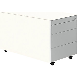 Schubladencontainer mit Rollen, HxT 520 x 800 mm, Stahlplatte, 3 Schubladen, reinweiß / weißaluminium / reinweiß.