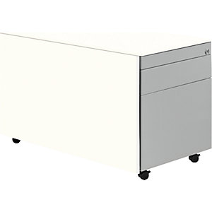 Schubladencontainer mit Rollen, HxT 520 x 800 mm, 1 Materialschub, 1 Hängeregistratur, reinweiß / weißaluminium / reinweiß.