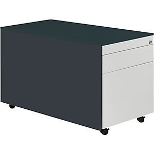 Schubladencontainer mit Rollen, HxT 520 x 800 mm, 1 Materialschub, 1 Hängeregistratur, anthrazitgrau / lichtgrau / anthrazitgrau.