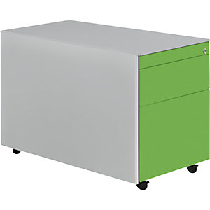 Schubladencontainer mit Rollen, HxT 570 x 800 mm, 1 Materialschub, 1 Hängeregistratur, weißaluminium / gelbgrün / weißaluminium.