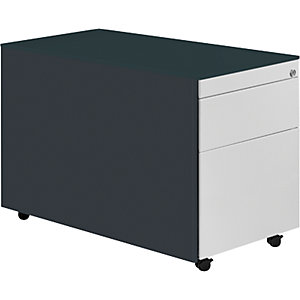 Schubladencontainer mit Rollen, HxT 570 x 800 mm, 1 Materialschub, 1 Hängeregistratur, anthrazitgrau / lichtgrau / anthrazitgrau.