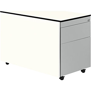 Schubladencontainer mit Rollen, HxT 573 x 800 mm, 1 Materialschub, 1 Hängeregistratur, reinweiß / weißaluminium / weiß.