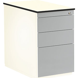 Schubladencontainer, HxT 708 x 800 mm, 2 Materialschübe, 1 Hängeregistratur, reinweiß / weißaluminium / weiß.