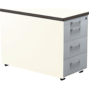 Schubladencontainer auf Rollen, HxT 579 x 800 mm, 3 Schubladen, reinweiß / alusilber / weiß.