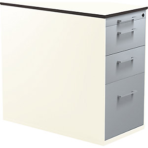 Schubladencontainer mit Sockel, Höhe 708 mm, 2 Materialschübe, 1 Hängeregistratur, reinweiß / alusilber / weiß.