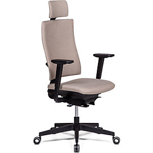Bürostuhl Bianca, Synchronmechanik, beige/schwarz, mit Kopfstütze.