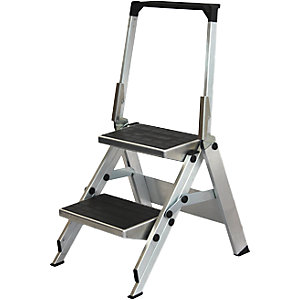 Alu-Klapptreppe, Stufen Alu mit PVC-Belag, mit Sicherheitsbügel, 2 Stufen.