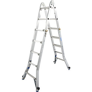 Gelenk-Teleskopleiter, verwendbar als Steh- oder Anlegeleiter, 4 x 5 Sprossen.