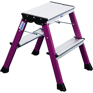 Alu-Klapptritt, mit Rollen, 2 x 2 Stufen, pink.