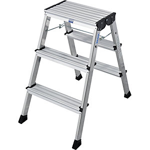 Alu-Klapptritt, mit Rollen, 2 x 3 Stufen, alusilber.