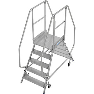 Podestleiter, beidseitig begehbar, Fußleiste, 2 x 5 Stufen.
