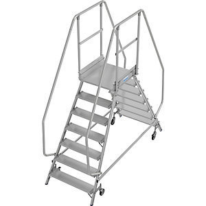 Podestleiter, beidseitig begehbar, Fußleiste, 2 x 7 Stufen.