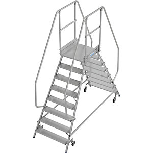 Podestleiter, beidseitig begehbar, Fußleiste, 2 x 8 Stufen.