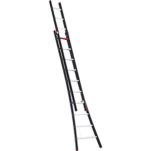 Schiebeleiter, 2-teilig, ausziehbar, schwarz, 2 x 10 Sprossen.
