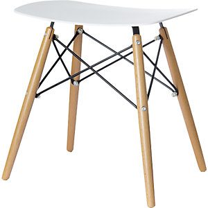 Hocker SKOLL, Beine Massivholz Buche, Sitzfläche weiß.