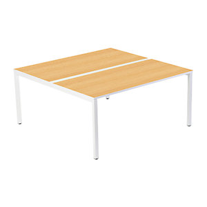 2er-Teamschreibtisch, Breite 1200 mm, Tiefe 600 / 1260 mm, weiß / Buche.