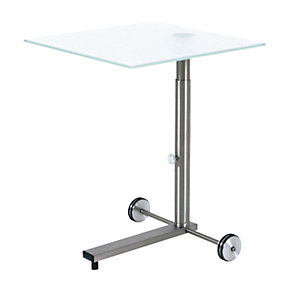 Beistelltisch, fahrbar, LxB 450 x 450 mm, Höhe 485 - 650 mm, Glasplatte satiniert.