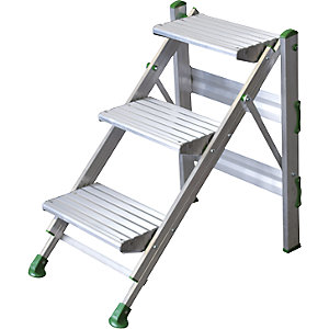 Klapptreppe aus Leichtmetall, ohne Sicherheitsbügel, 3 Stufen.