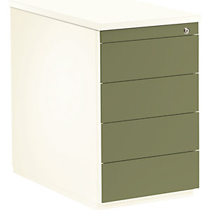 Schubladencontainer, HxT 720 x 800 mm, 4 Schubladen, reinweiß / schilfgrün / reinweiß.