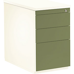 Schubladencontainer, HxT 720 x 800 mm, 2 Materialschübe, 1 Hängeregistratur, reinweiß / schilfgrün / reinweiß.