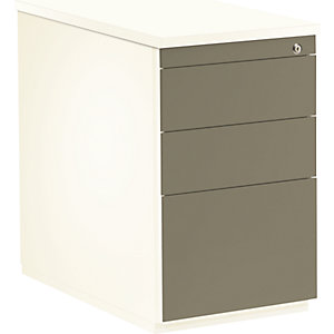 Schubladencontainer, HxT 720 x 800 mm, 2 Materialschübe, 1 Hängeregistratur, reinweiß / beigegrau / reinweiß.