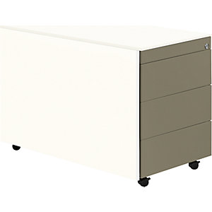 Schubladencontainer mit Rollen, HxT 570 x 800 mm, Stahlplatte, 3 Schubladen, reinweiß / beigegrau / reinweiß.
