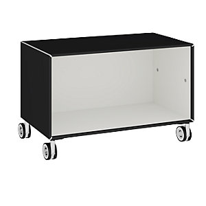 Einzelbox, auf Rollen, Breite 770 mm, tiefschwarz / signalweiß.