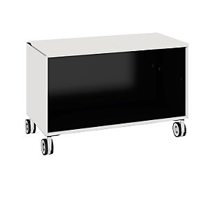Einzelbox, auf Rollen, Breite 770 mm, signalweiß / tiefschwarz.