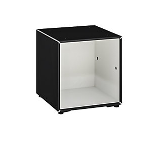 Einzelbox, auf Stellgleitern, Breite 385 mm, tiefschwarz / signalweiß.