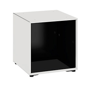 Einzelbox, auf Stellgleitern, Breite 385 mm, signalweiß / tiefschwarz.