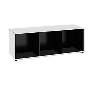 Einzelbox, auf Stellgleitern, Breite 1155 mm, signalweiß / tiefschwarz.