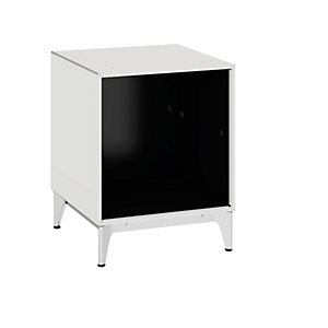 Einzelbox, auf Fußgestell, Breite 385 mm, signalweiß / tiefschwarz.
