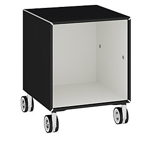 Einzelbox, auf Rollen, Breite 385 mm, tiefschwarz / signalweiß.