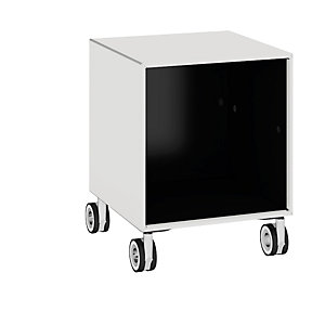 Einzelbox, auf Rollen, Breite 385 mm, signalweiß / tiefschwarz.