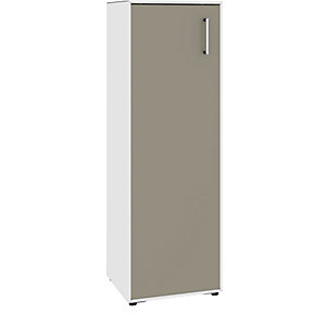 Flügeltürenschrank, 1 Tür, Anschlag links, 3 Fächer, reinweiß / beigegrau.